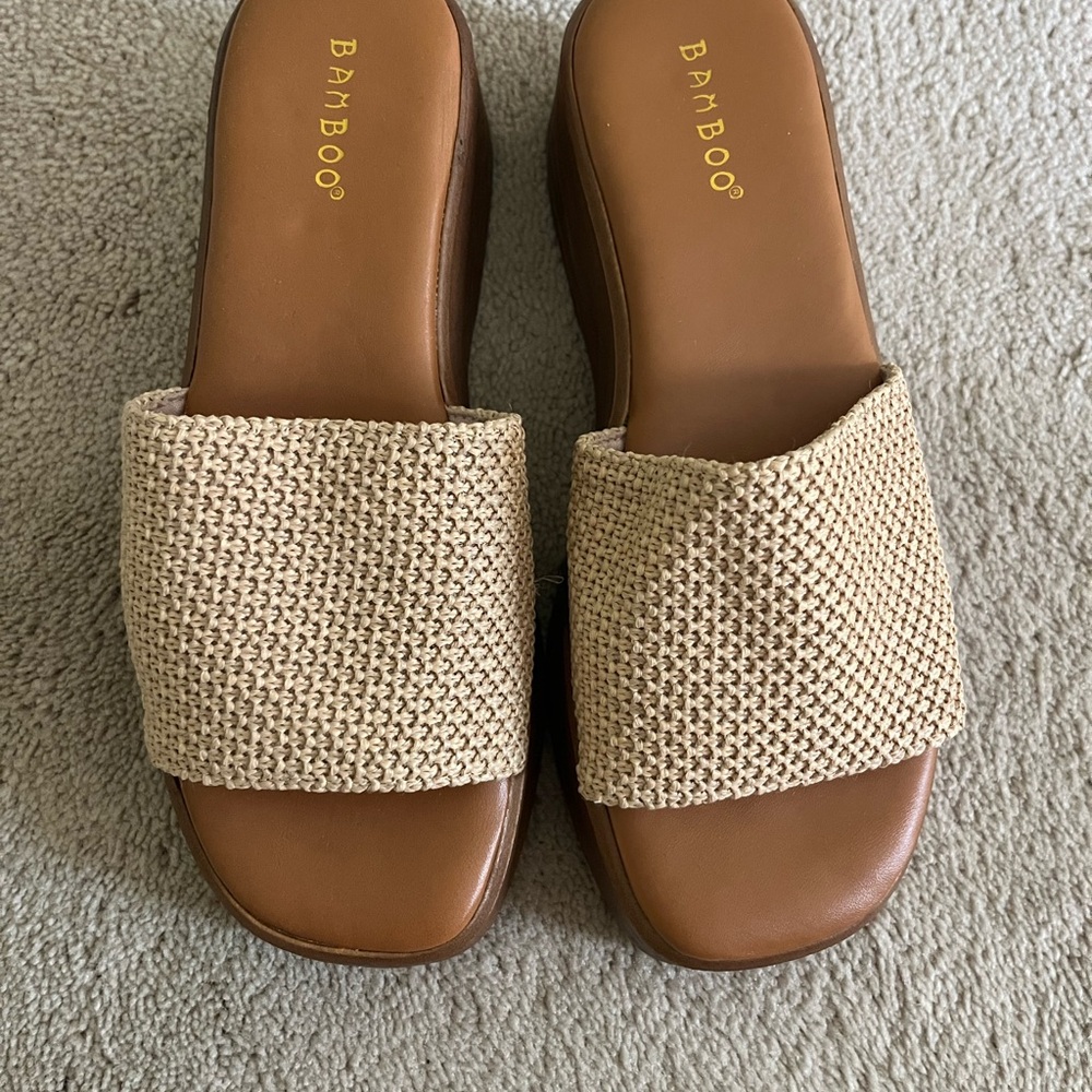 BAMBOO Women's Cream Woven Slide Sandals